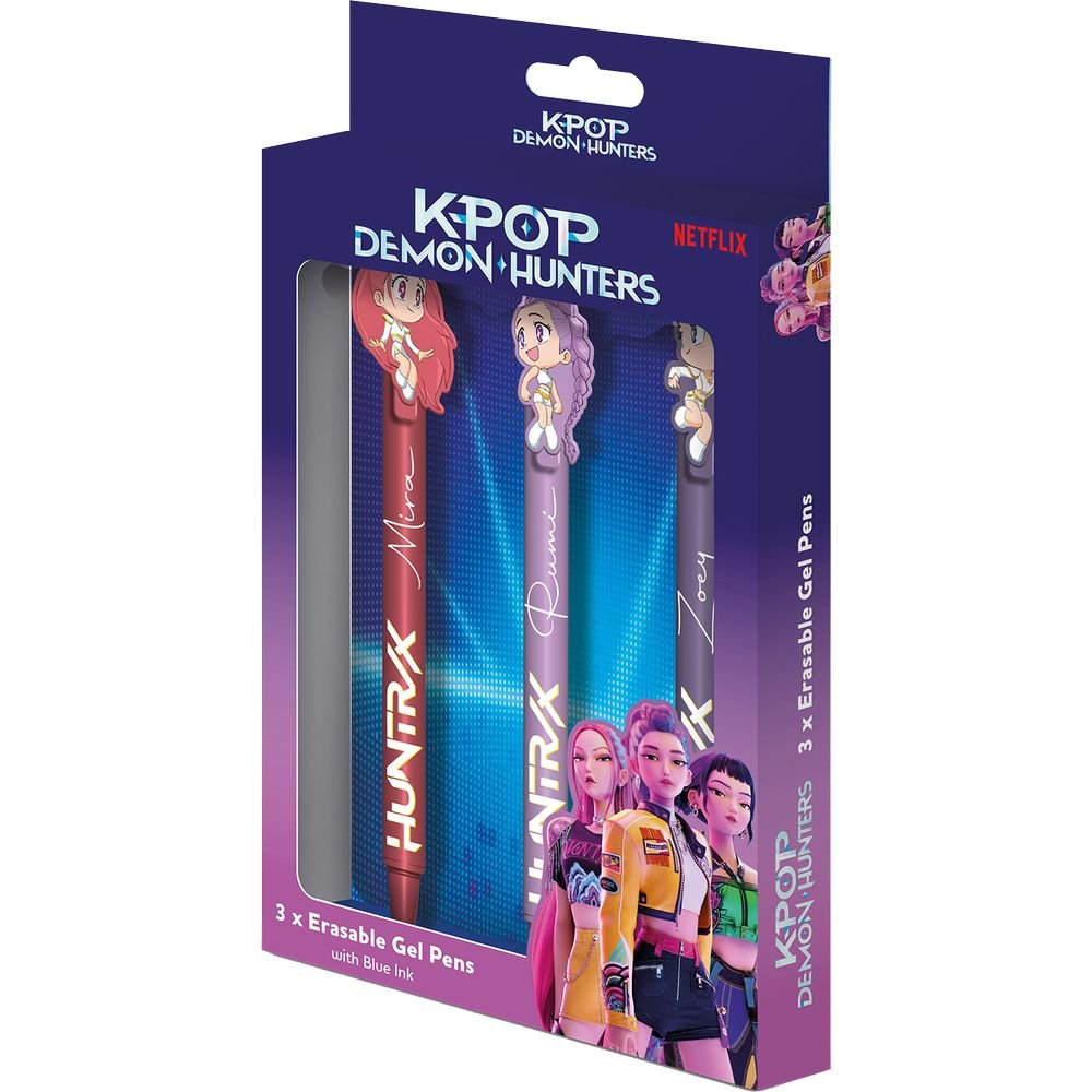 PAQUETE DE 3 BOLÍGRAFOS CON TINTA BORRABLE K-POP DEMON HUNTERS